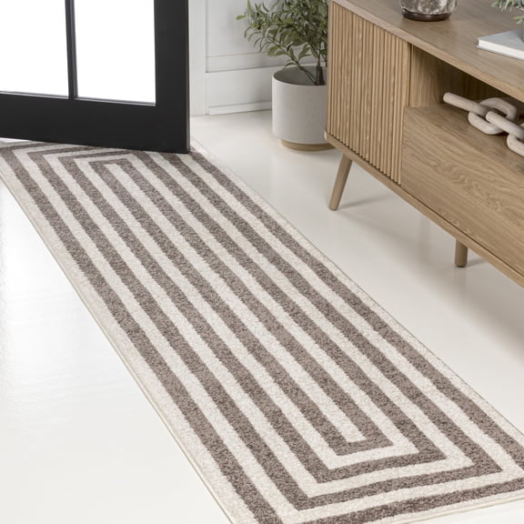 JONATHAN Y MOROCCAN HYPE 2 x 8 Runner Rug, Bandol Mitre Stripe - Brown/Ivory, MOH211A-28