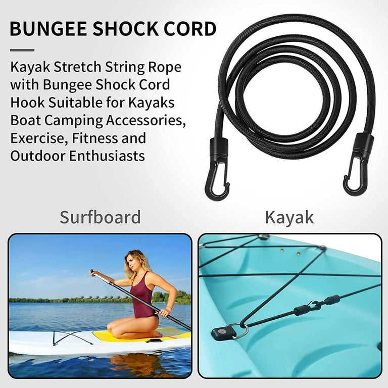 1\\/4 X 50' Elastic Bungee Shock Cord Kayak Stretch String Rope with Bungee  Shock Cord Hook Suitable for Boat Camping Accessories, Exercise, Fitness  and Outdoor Enthusiasts (50 Feet Rope + 