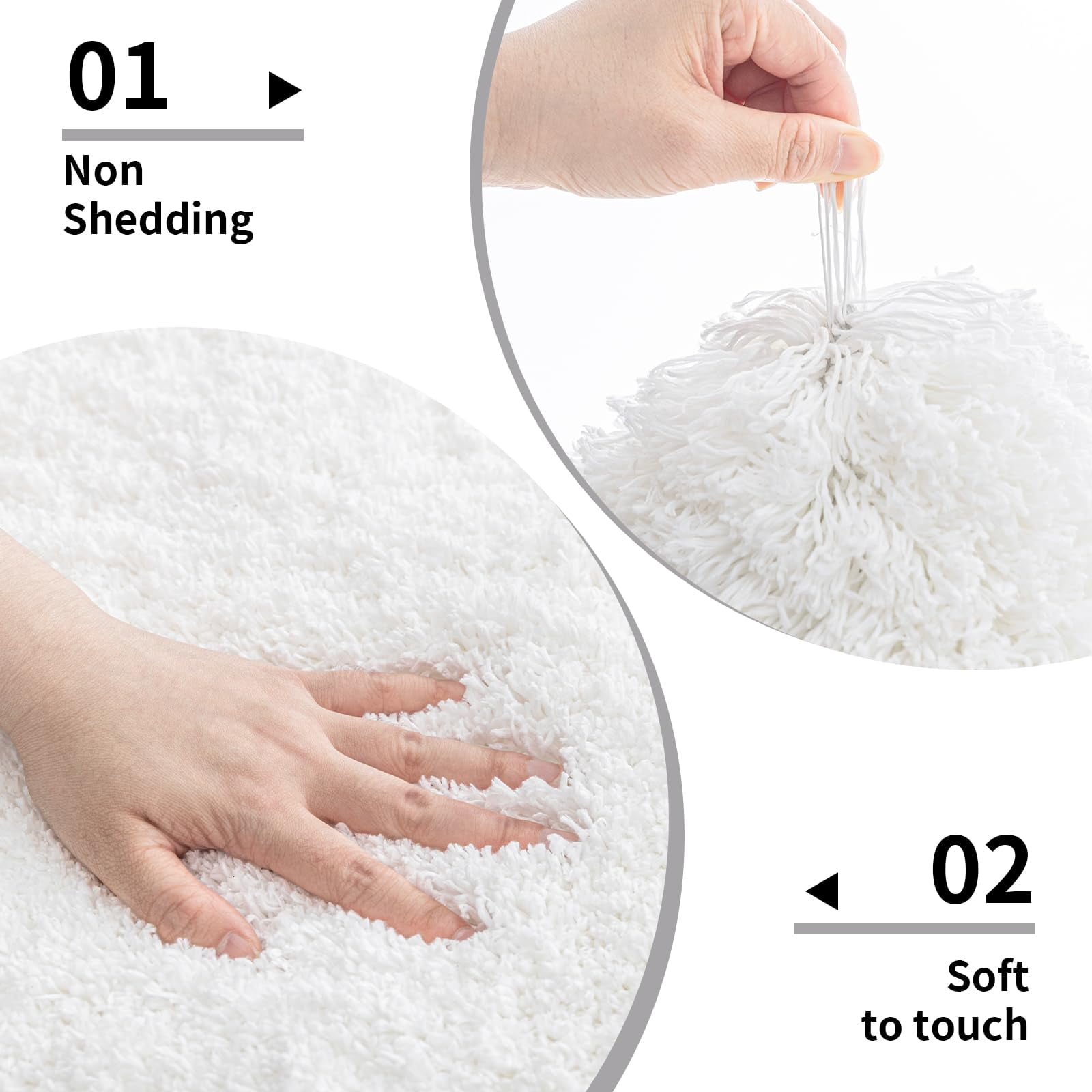 White Bathroom Rug 24x36 - Non-slip Plush Thick Bath Mat  Highly Absorbent & Ultra Soft Fluffy Floor Machine Washable For Shower And Tub