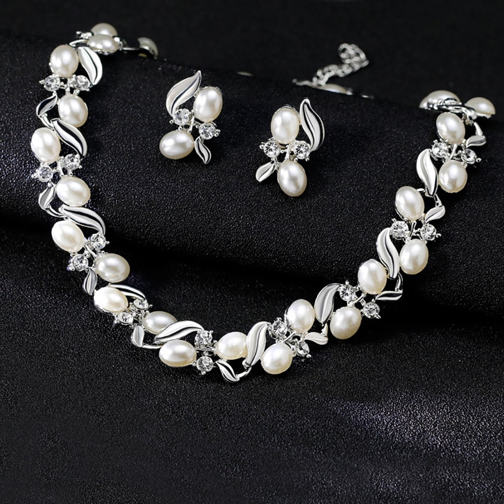 White Faux Pearl & Rhinestones Dainty Flower Necklace, Bridal, Junior  Pageant – Anima Boutique