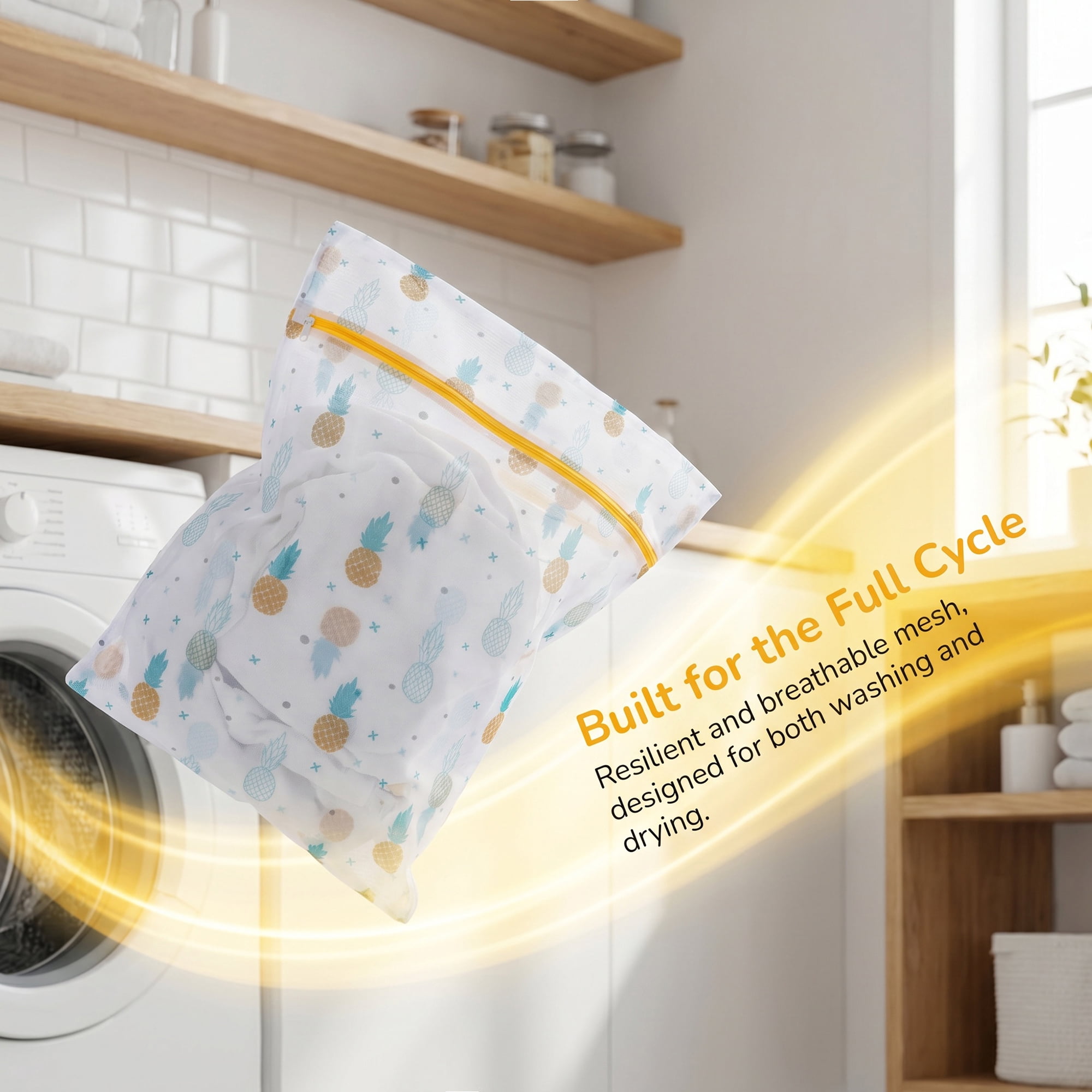Polyester Mesh Durable Zipper Closure Laundry Bags for Delicates Blue-Yellow 6Pcs