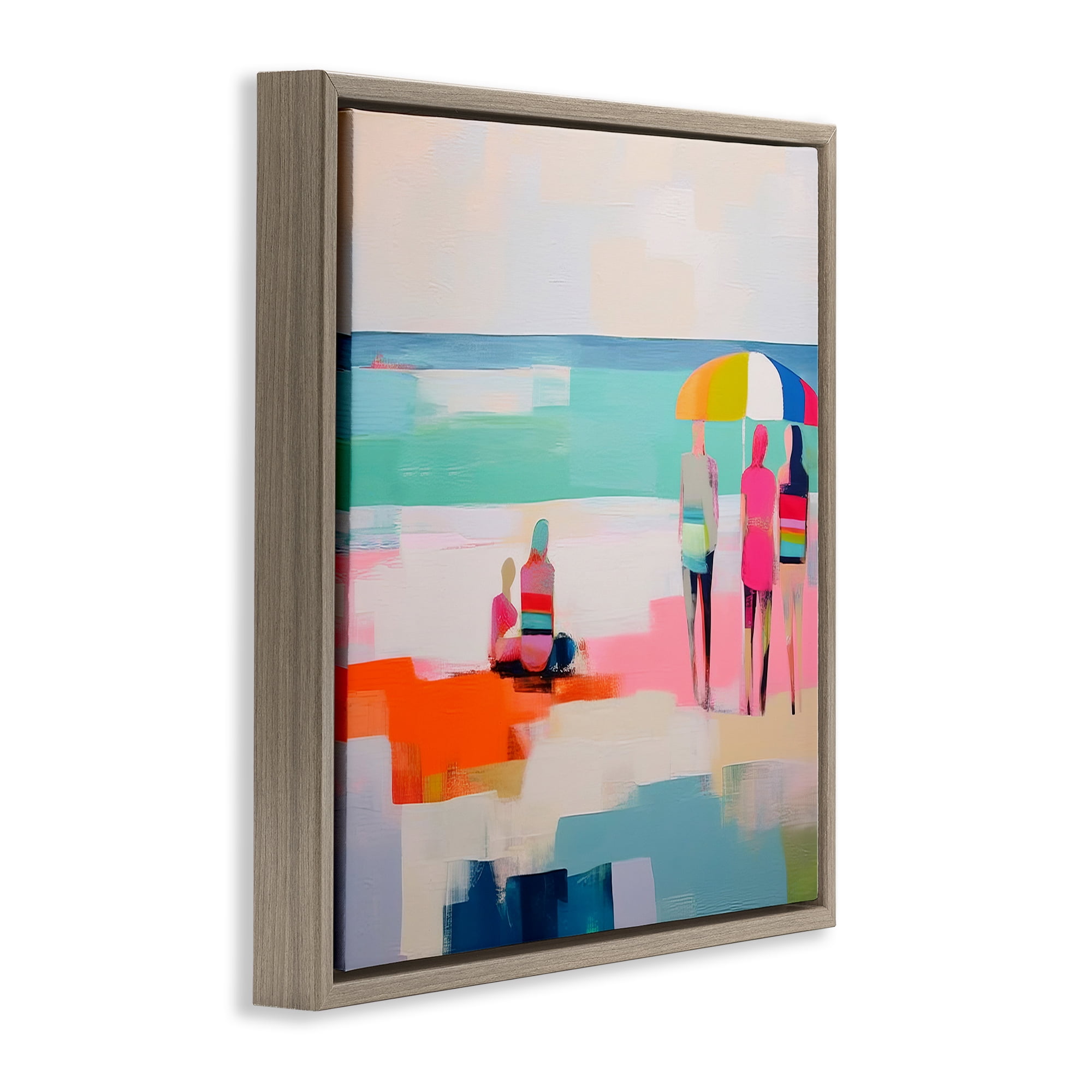 Stupell Industries People on Beach Abstract Novelty Painting Brown Floater Framed Canvas Art Print Wall Art, 25 x 25