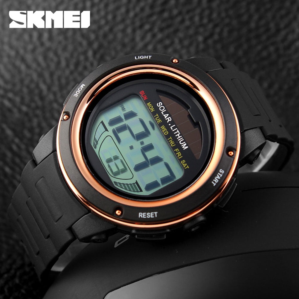 SKMEI - SKMEI Solar Powered Digital Men Women Sports Watch Big Dial 5ATM Water-resistant Multi