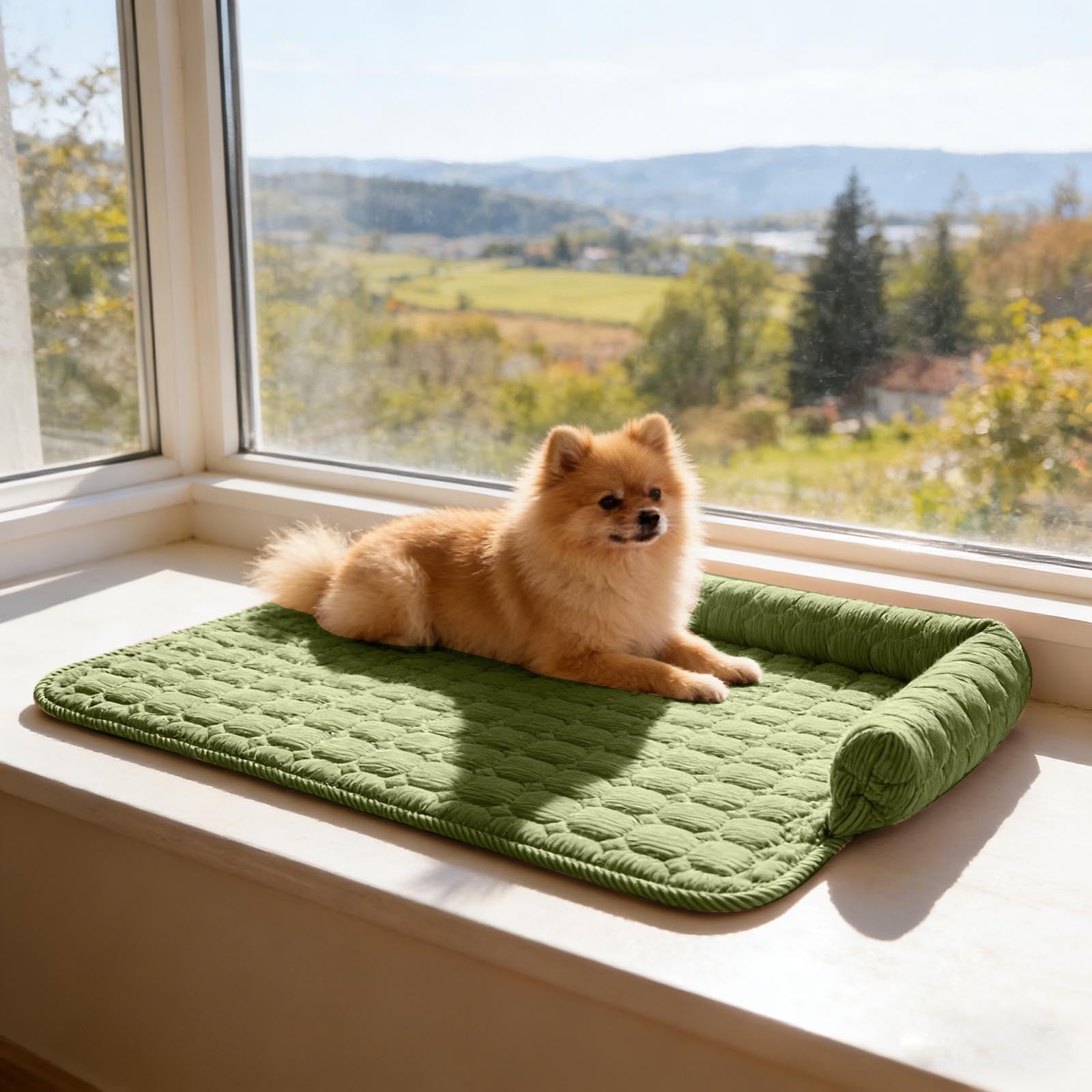 Funny Fuzzy Dog Bed & Sofa Protector - Reversible Plush Pet Couch Cover with Bolster, Calming Fluffy Mat for Dogs and Cats, Washable Furniture Guard