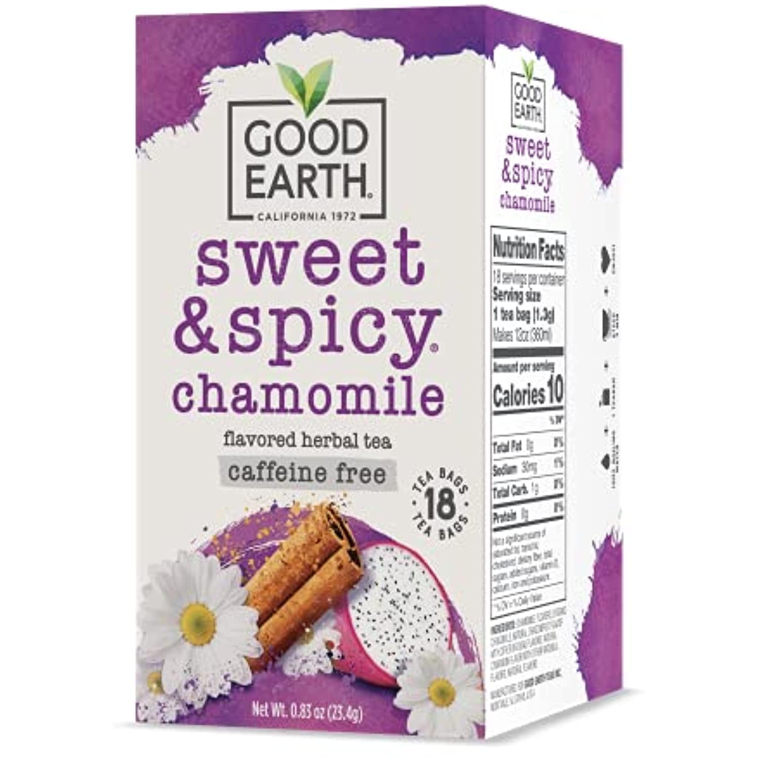 Good Earth Sweet & Spicy, Caffeine Free Chamomile Herbal Tea, 18 Tea