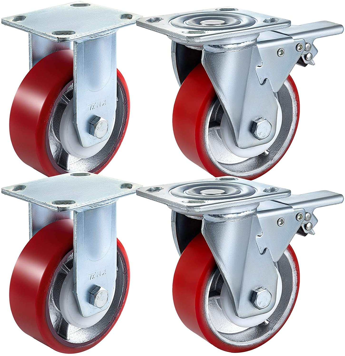 Details about   4 Pack 2 Inch Stem Casters Swivel with Side Brake Grey PU Caster Wheels 