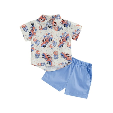 

Qtinghua 4th of July Toddler Baby Boys Summer Clothes USA Print Turn-Down Short Sleeve Shirt Shorts 2Pcs Set
