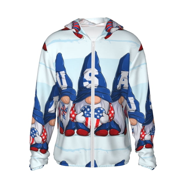 Balery Cute Gnomes in USA Sudadera ligera de manga larga con capucha y protección solar UPF 50+ para hombre y mujer, ideal para pesca y running-Medium