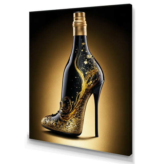 Designart Golden Champagne High Heel I Canvas Wall Art