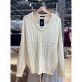 thumbnail image 2 of Suéter vintage de punto beige con cuello en V para mujer, estilo preppy dulce, jersey holgado de algodón con flores retorcidas, suéteres lisos de otoño Harajuku, 2 of 5