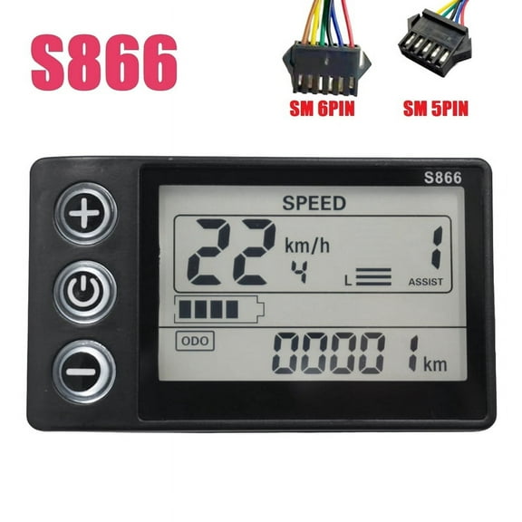 24V 36V 48V 60V S866 Controller Panel Dashboard Electric Bike LCD Display for Electric E-Bike Scooter(SM Plug 5PIN),1 * Meter,Black