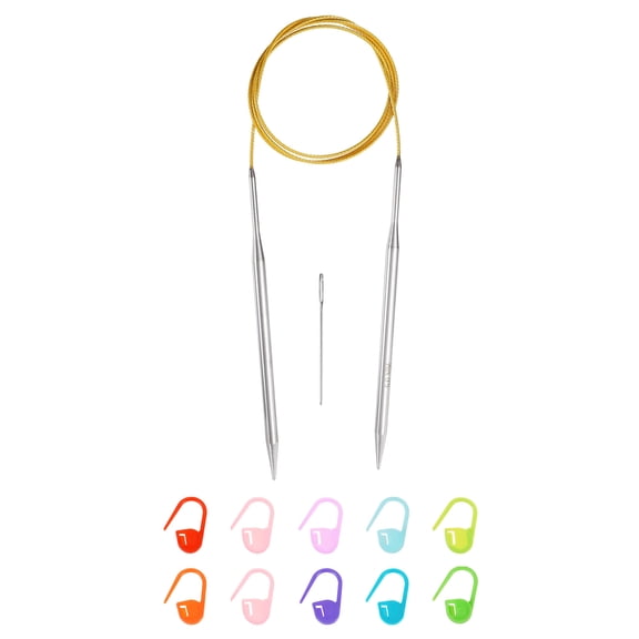 Uxcell 10 Gauge Knitting Circular Needle 40 Inch Metal Round Stainless Steel Needle with Large Eye Sewing & Stitch Markers