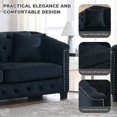thumbnail image 4 of BUIORD 77" Velvet 3 Seater Couch, Modern Chesterfield Sofa for Living Room, Velvet Couch with Upholstered Tufted Backrests, Nailhead Arms & 4 Cushions, Black, 4 of 9