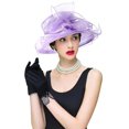 thumbnail image 1 of RZTA Sombrero de vestir de iglesia Kentucky Derby para mujer, ala ancha, flor de hoja, sombrero de despedida de soltera, 1 of 1