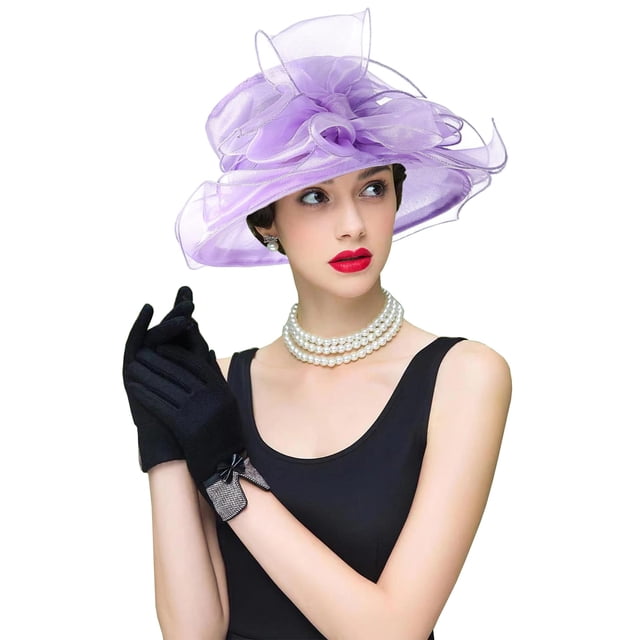 RZTA Sombrero de vestir de iglesia Kentucky Derby para mujer, ala ancha, flor de hoja, sombrero de despedida de soltera