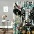 thumbnail image 2 of Orinice Rustic Highland Cow Shower Curtain Teal Daisy Funny Cattle Farm Western Wooden Fence Farmhouse Home Bathroom Decor Waterproof Fabric  White, 2 of 6