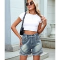 thumbnail image 5 of Women'S Mid Rise Denim Shorts Rivet Studded Ripped Frayed Raw Hem Hot Short Jeans Blue L, 5 of 10