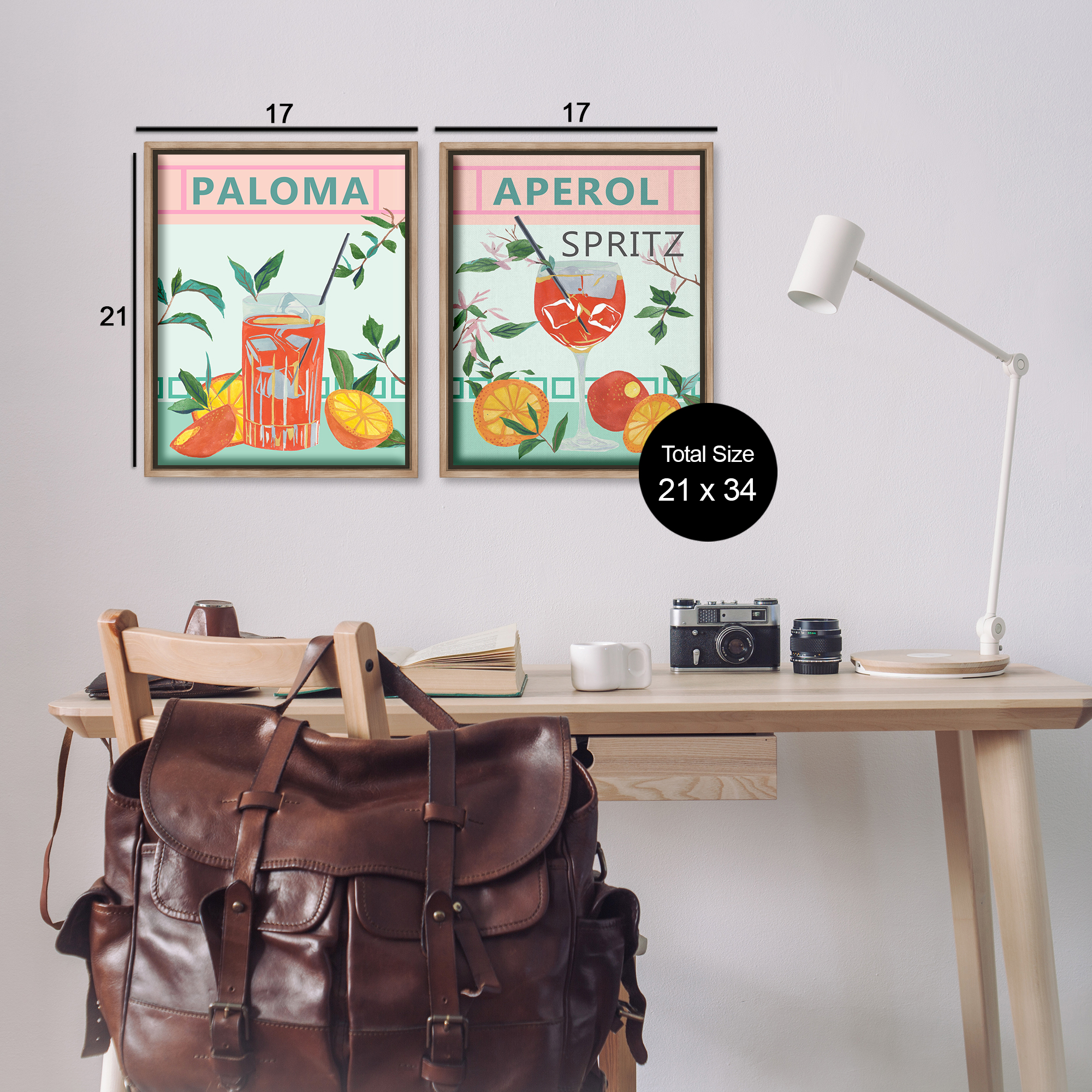 Stupell Industries Pastel Kitchen Cocktails Food & Beverage Painting Brown Floater Framed Canvas Art Print Wall Art, 17 x 21, Set of 2