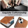 thumbnail image 4 of Premium PU Leather Flip Folio Case for iPhone 15 Plus, Magnetic Closure Protective Case Kickstand Function Card Cash Slots Shockproof Durable Wallet Cover Soft TPU Inner Phone Case - Brown, 4 of 17