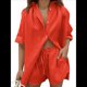 thumbnail image 1 of Conjunto de Chándal de 2 Piezas para Mujer, de Verano, con Top de Corta y Pantalones Cortos. Naranja Rojo S, 1 of 9