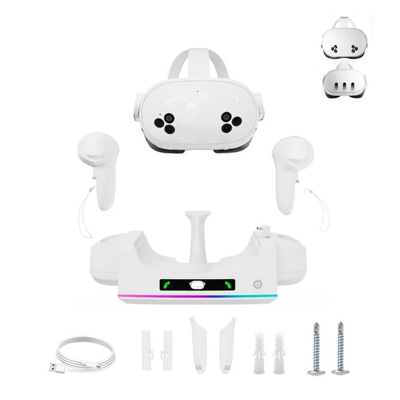 Charging Dock for Meta Quest 3S/ 3,Quest 3S Charging Dock with 2 Rechargeable Batteries & Charging Indicator LED,USB-C 2-3 Hour Fast Fill Headset and Controller,Wall Mountable (White)