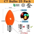 thumbnail image 4 of Couah Bombillas navideñas C7 Bombillas de repuesto multicolores (paquete de 25) Bombillas de repuesto para luces de cadena de cerámica C7 para exteriores, base de candelabro C7/E12, 5 vatios, 4 of 4