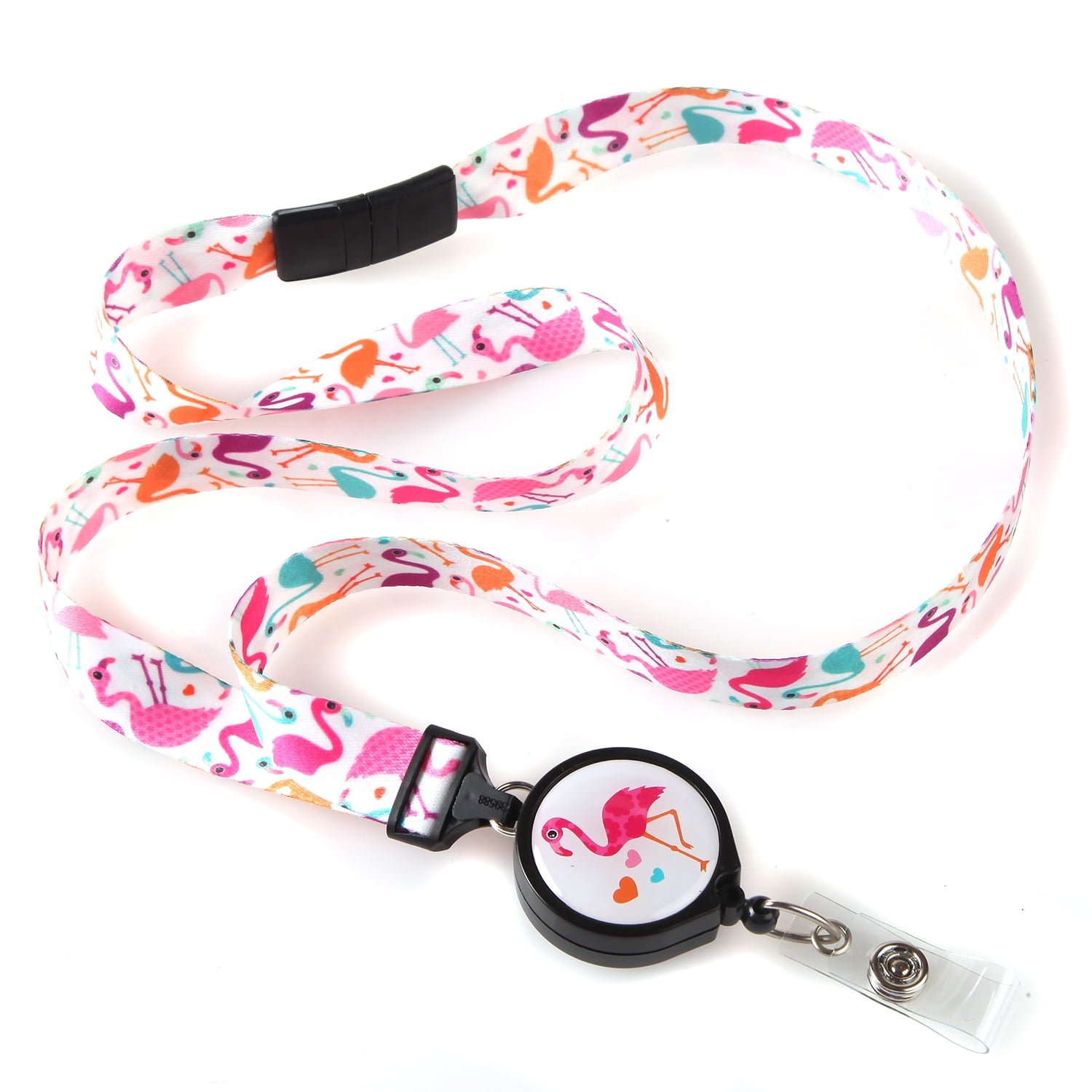 Pink & black skull ribbon lanyard safety clip ID badge holder student gift 