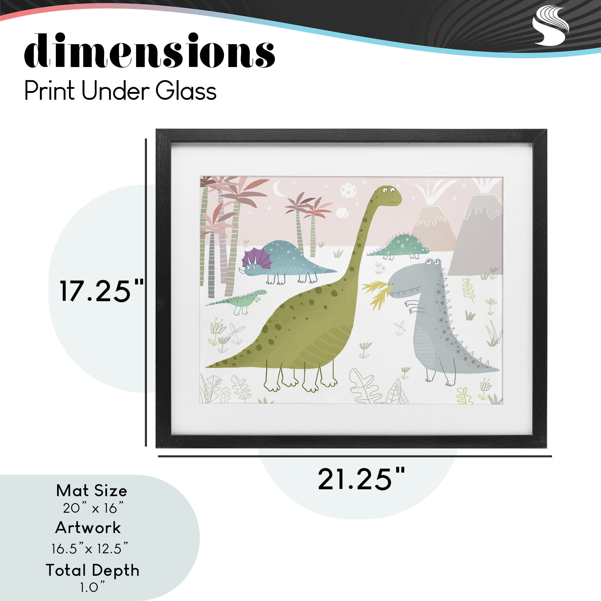 Stupell Industries Earthy Jurassic Dinosaurs Black Framed Print Under Glass, design by Carla Daly