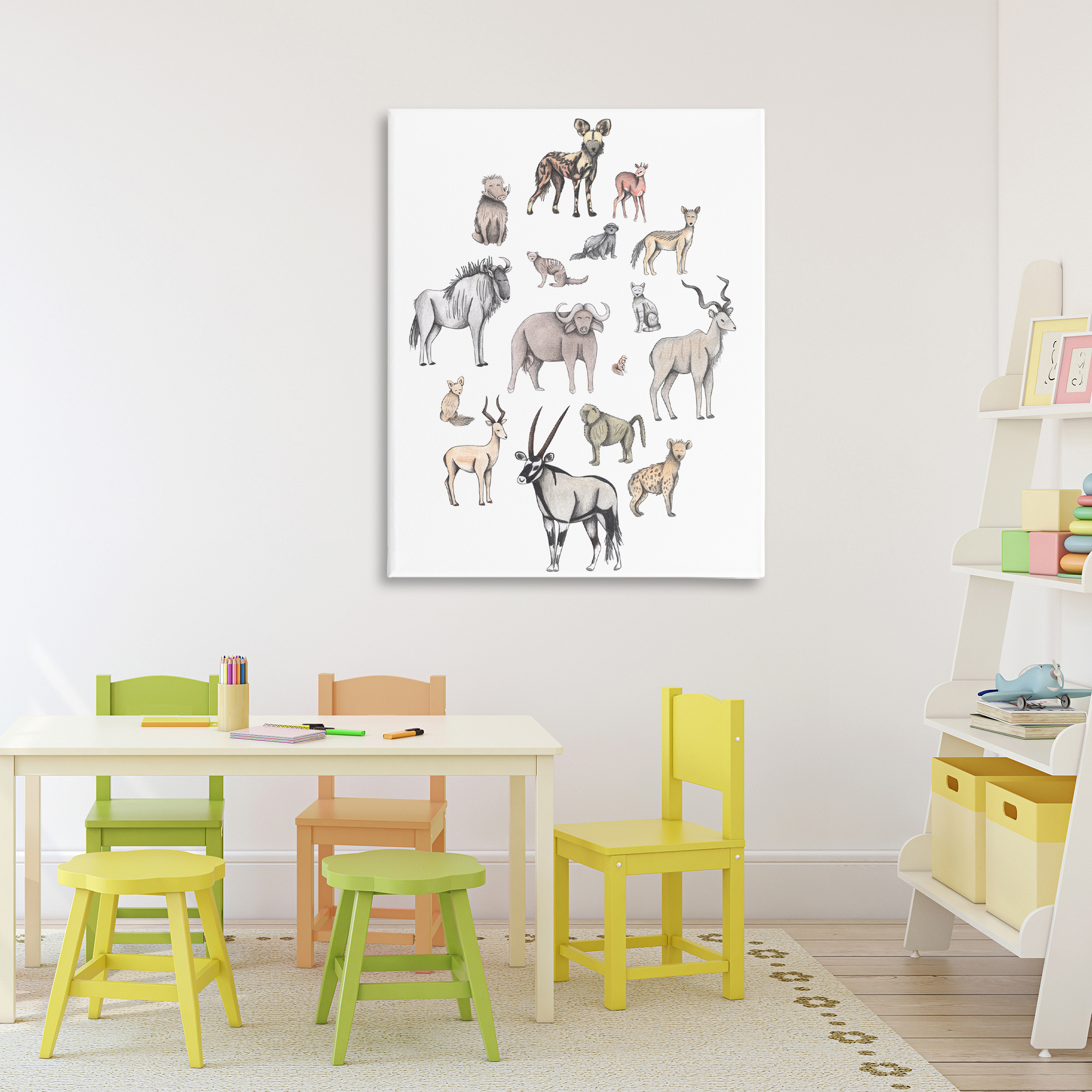 Simple Africa Animals Canvas Wall Art, design by Cecilia Battaini