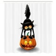 thumbnail image 3 of Ambesonne Cat Shower Curtain, Cartoon Animal on Pumpkin, 69"Wx75"L, Orange Black, 3 of 5