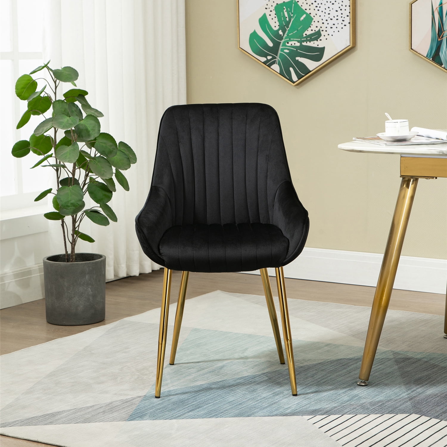 Kepooman Modern Mid-Century Side Chair with Natural Metal Legs for Kitchen, Living Dining Room, Set of 1, Black Kepooman Modern Mid-Century Side Chair with Natural Metal Legs for Kitchen, Living Dining Room, Set of 1, Black