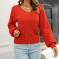 thumbnail image 4 of AOOCHASLIY Sweaters Fall Clothes Women Three-dimensional Feather Sweater V-Neck Solid Knitted Casual Fashion Lantern Sleeve Tops Blouse, 4 of 4