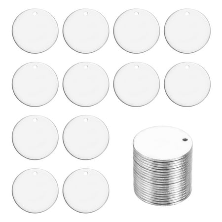 Uxcell 20Pcs Stainless Steel Blank Stamping Tag Engraved Stainless Steel Round Charm Pendant with Holes 20mm/0.79  Silver Jewelry Making Earring