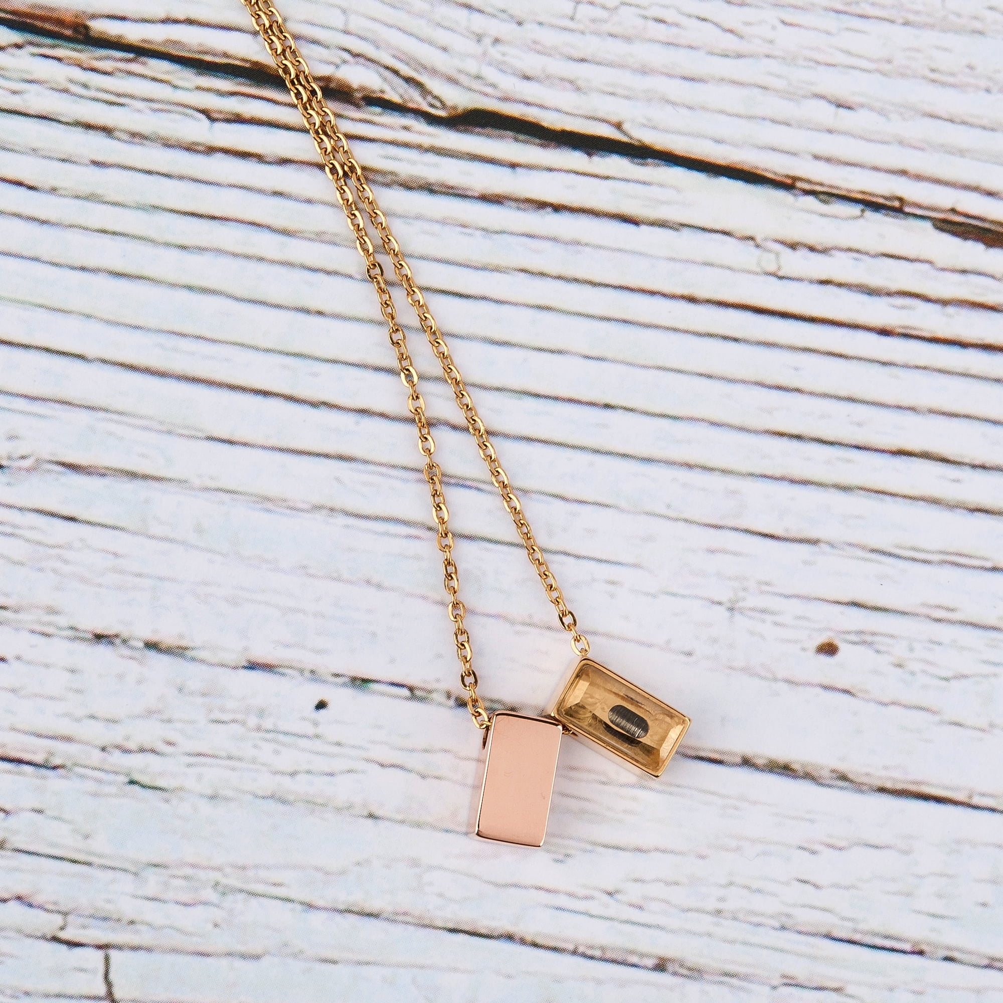 Anavia See You Cremation Necklace for Ashes, Mini See Through Urn Necklace, Mini Cube Cremation Pendant, Cremation Jewelry, Memorial Jewelry, Mini Urn-[Rose Gold & Gold]