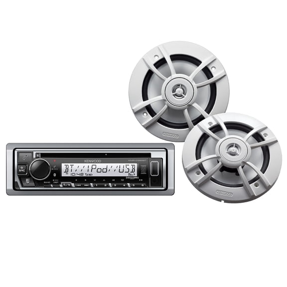 New Kenwood PKG-MR382BT Marine CD Receiver w/ KFC-1633MRW 6.5" 2-Way Marine Speakers