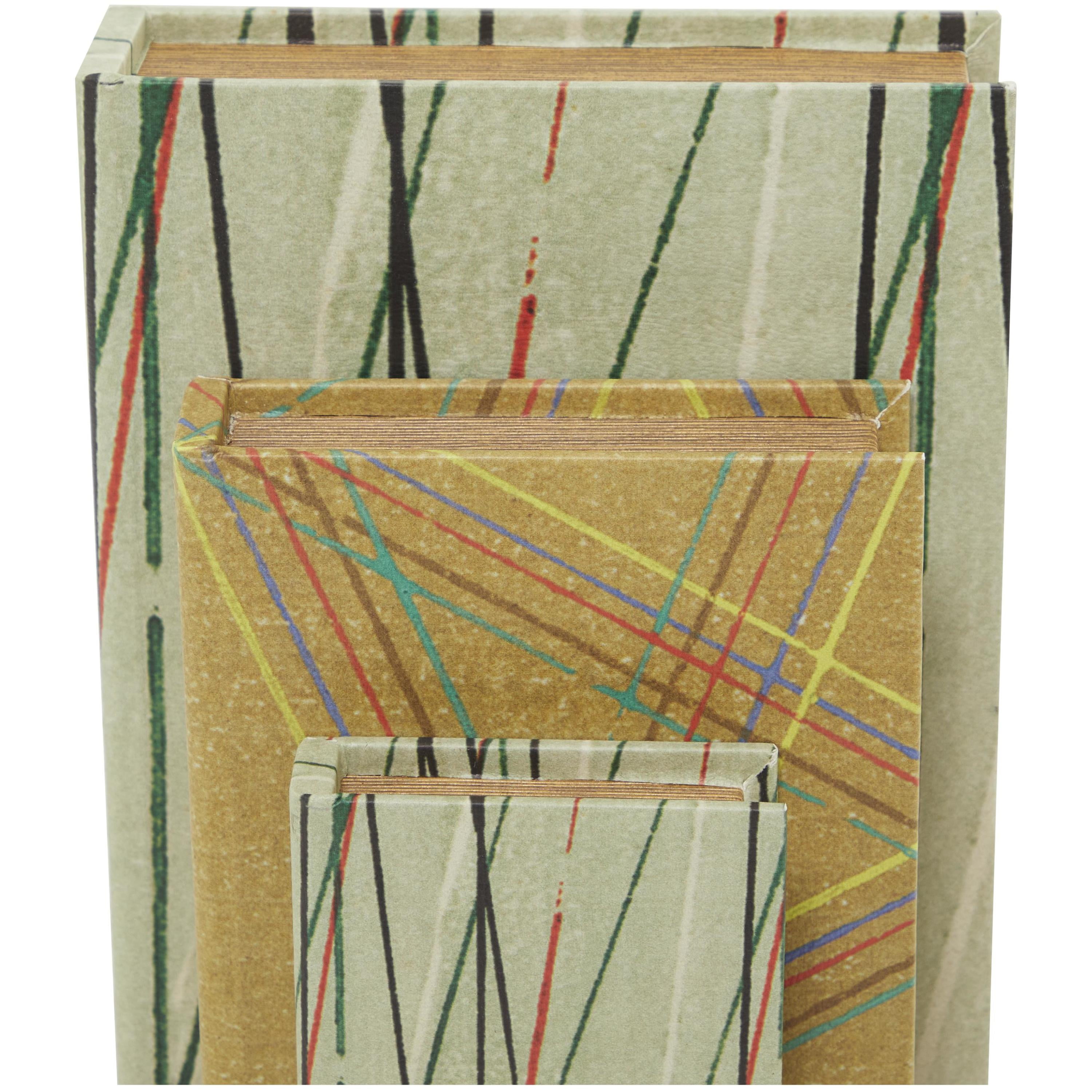 DecMode Faux Book Green Faux Leather Decorative Box with Varying Patterns, 3 Count