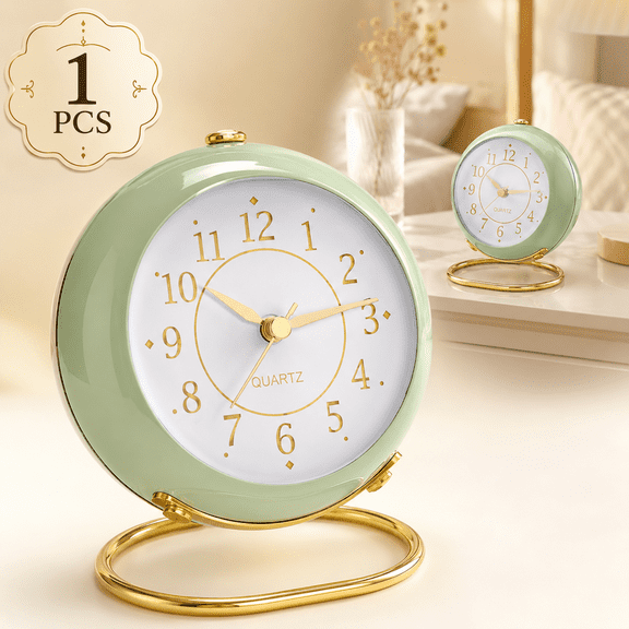 Analog Alarm Clocks,Retro Backlight Cute Simple Design Small Desk Clock with Night Light,Silent Non-Ticking,Battery Powered,Bedroom,Travel,Kitchen,Bedside Desktop.(Green)