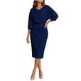 thumbnail image 2 of Asgosdo Women Cowl V Neck Batwing 3/4 Sleeve Office Pencil Midi Sheath Dress, 2 of 5