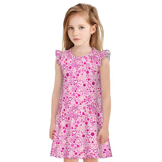 Vsdgher Awareness Cancer du Sein2 pour Filles Chemises de Nuit Manches Courtes à Volants Robe de Nuit Pyjama pour Fête Pyjama-Moyen