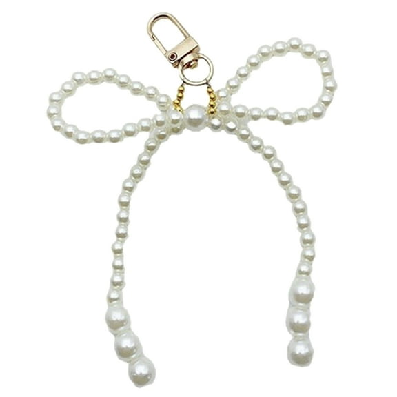 Pearls Bead Keychain Elegant Bowknot Pendant Keyring Butterfly Knot Key Chain Portable Keyrings Accessory for Women