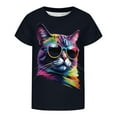 thumbnail image 5 of Bysome Child Little Girls Tops Crew Neck Stretch Outdoor T-Shirts Cat Print Short Sleeve Black Tee Size 4-5 T, 5 of 6