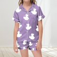 thumbnail image 2 of Pyjama Bebe Fille Enfant Filles Ensemble de Pyjama Classique en Satin Imprimé Abeille Dessin Animé Haut à Manches Courtes et Short Tenue Pyjama Bébé Violet 8 Ans-9 Ans, 2 of 4