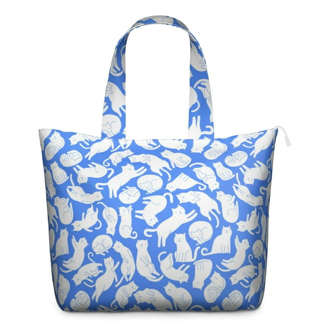 Boho Cat Aesthetic Travel Duffel, Cats and Hearts Pattern Weekender Tote Bag, Adjustable Strap Multipurpose Carry-on Bag