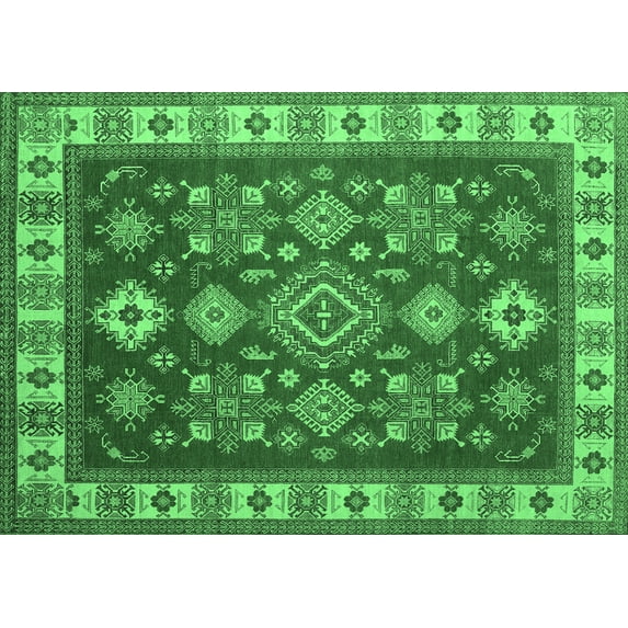 Ahgly Company Indoor Rectangle Geometric Emerald Green Traditional Area Rugs, 2' x 4'