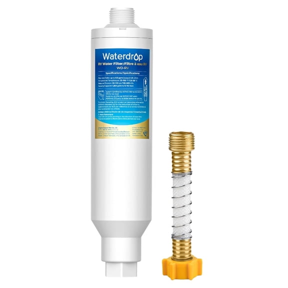 Waterdrop RV Water Filter with Flexible Hose Protector, Dedicated for RVs and Marines, Significantly Reduces Lead, Fluoride, Chlorine, Bad Taste&Odor, 1 Pack RV Inline Water Filter