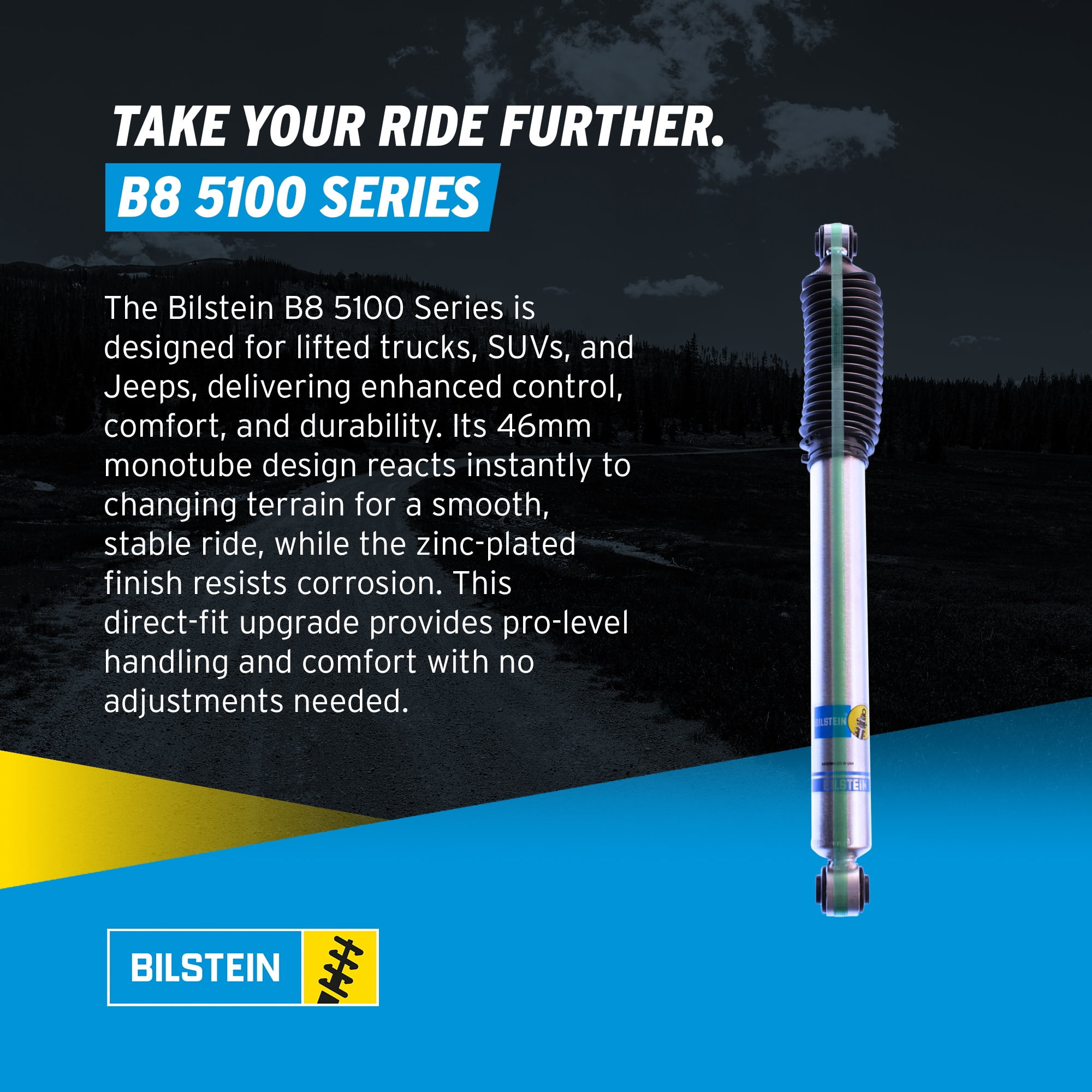 Bilstein Pair of Rear B8 5100 Series Shocks Compatible with 2009-2018 RAM 1500 w/o Air Suspension with 0-1" Rear Lift