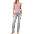 thumbnail image 2 of Suéter corto de manga corta INSPIRE CHIC para mujer, cuello redondo, suéteres de punto casuales de otoño e invierno, talla L, púrpura claro, 2 of 6