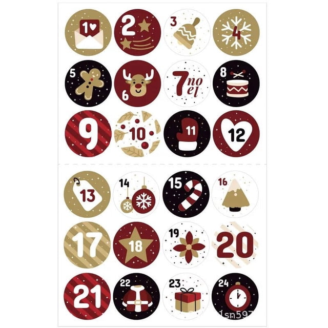 Calendario de Adviento de Navidad, pegatinas de regalo de papel Kraft, etiqueta adhesiva de embalaje de recuerdo de fiesta, bricolaje, decoración de Navidad para el hogar, 24 días