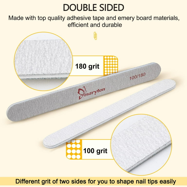 Maryton Coarse Nail File 80/100 Grit Emery Boards for Poly Gel, coarse
