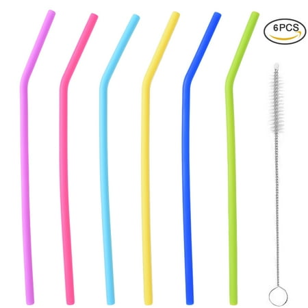 - Uarter Reusable Drinking Straws Food-grade Silicone Straws Colorful Drinking Straw Set with Cleaning Brush, 10'' Long, Set of 6